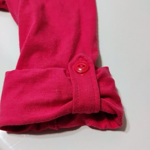 Ralph Lauren Girls 6X Cargo Pocket Soft Knit Shirt Roll Tab Sleeves Fuchsia Pink - Picture 6 of 13